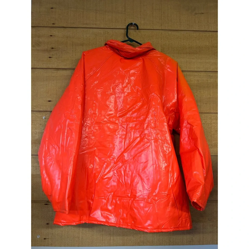 NWT Duck Bay Heavy PVC Raincoat Mens Medium Orange Flannel Lined Vintage Hi-Vis